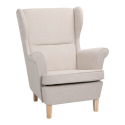 Πολυθρόνα - μπερζέρα Malei pakoworld ύφασμα σε κρεμ απόχρωση-ξύλινα πόδια 85x93x100εκ