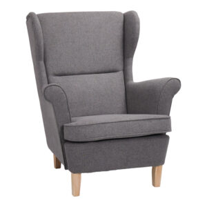 Πολυθρόνα - μπερζέρα Malei pakoworld ύφασμα σε γκρι απόχρωση-ξύλινα πόδια 85x93x100εκ