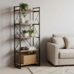 Βιβλιοθήκη Baker pakoworld καρυδί-μαύρο 66x34x180εκ - Image 3