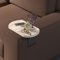 Βοηθητικό τραπεζάκι Linea pakoworld σε γκρι όψη μαρμάρου με μαύρα μεταλλικά πόδια 20x35x10εκ