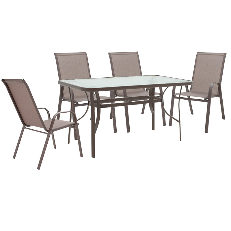 130-000054 Τραπεζαρία Ensure-Calan pakoworld σετ 5τεμ μέταλλο-γυαλί καφέ 140x80x70εκ