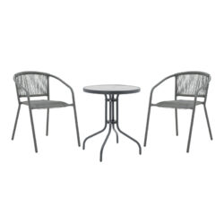 Tραπεζαρία Watson-Lindaria pakoworld σετ 3τεμ μέταλλο ανθρακί-γυαλί Φ60x70εκ