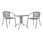 Τραπεζαρία Watson-Lindaria pakoworld 3τεμ μέταλλο ανθρακί-γυαλί 70x70x70εκ