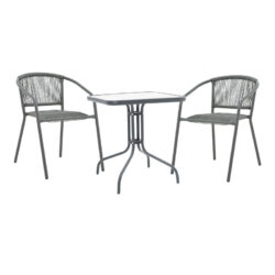 Τραπεζαρία Watson-Lindaria pakoworld 3τεμ μέταλλο ανθρακί-γυαλί 70x70x70εκ