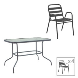 Τραπεζαρία Valor-Sussie pakoworld σετ 5τεμ μέταλλο ανθρακί-γυαλί 110x60x70εκ