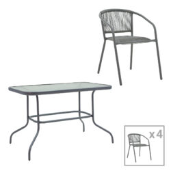 Τραπεζαρία Valor-Lindaria pakoworld σετ 5τεμ μέταλλο ανθρακί-γυαλί-pe rattan 110x60x70εκ