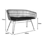 Καναπές 2θέσιος Naoki pakoworld μέταλλο μαύρο-pe φυσικό 120x55x79εκ - Image 2