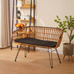 Καναπές 2θέσιος Naoki pakoworld μέταλλο μαύρο-pe φυσικό 120x55x79εκ - Image 3