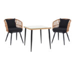 Τραπεζαρία Naoki σετ 3 τεμ pakoworld μέταλλο μαύρο-pe φυσικό-γυαλί 80x80x78εκ