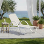 Ξαπλώστρα με μπράτσα Attain pakoworld λευκό αλουμίνιο και textilene σε μπεζ απόχρωση 191x64x32εκ - Image 2