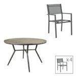 Τραπεζαρία Appa-Moly σετ 5τεμ pakoworld αλουμίνιο και plywood σε ανθρακί απόχρωση Φ120x74εκ