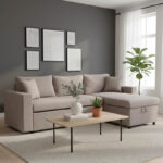 Γωνιακός καναπές-κρεβάτι αναστρέψιμος Lilian pakoworld ύφασμα μπεζ 225x148x81εκ - Image 2