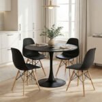 Τραπεζαρία Balou-Julita σετ 5τεμ pakoworld MDF και pp σε μαύρη-φυσική απόχρωση Φ100x73εκ