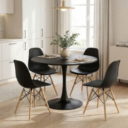 Τραπεζαρία Balou-Julita σετ 5τεμ pakoworld MDF και pp σε μαύρη-φυσική απόχρωση Φ100x73εκ