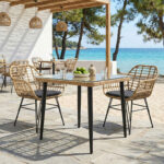 Τραπεζαρία Naoki V σετ 3τεμ pakoworld rattan pe σε φυσική απόχρωση και μαύρο μέταλλο 80x80x78εκ