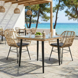 Τραπεζαρία Naoki V σετ 3τεμ pakoworld rattan pe σε φυσική απόχρωση και μαύρο μέταλλο 80x80x78εκ