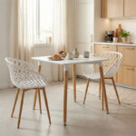 Τραπεζαρία Ezra-Natali pakoworld σετ 3τεμ pp-mdf σε λευκή-φυσική απόχρωση 80x80x76εκ