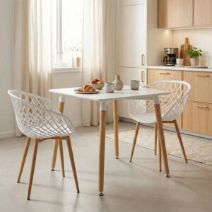 Τραπεζαρία Ezra-Natali pakoworld σετ 3τεμ pp-mdf σε λευκή-φυσική απόχρωση 80x80x76εκ