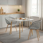 Τραπεζαρία Ezra-Natali pakoworld σετ 3τεμ pp-mdf σε γκρι-λευκή απόχρωση με φυσικό πόδι 80x80x76εκ