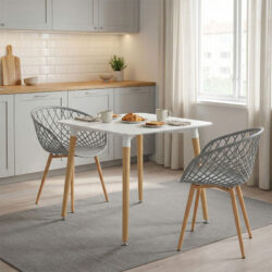 Τραπεζαρία Ezra-Natali pakoworld σετ 3τεμ pp-mdf σε γκρι-λευκή απόχρωση με φυσικό πόδι 80x80x76εκ