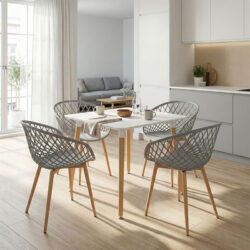 Τραπεζαρία Ezra-Natali pakoworld σετ 5τεμ pp-mdf σε γκρι-λευκή απόχρωση με φυσικό πόδι 80x80x76εκ