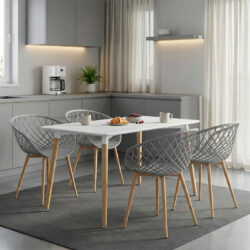 Τραπεζαρία Ezra-Natali pakoworld σετ 5τεμ pp-mdf σε γκρι-λευκή απόχρωση με φυσικό πόδι 120x80x76εκ