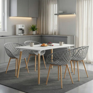 Τραπεζαρία Ezra-Natali pakoworld σετ 5τεμ pp-mdf σε γκρι-λευκή απόχρωση με φυσικό πόδι 120x80x76εκ