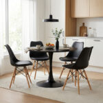 Τραπεζαρία Gaston-Balou pakoworld σετ 5τεμ pp-mdf σε μαύρη-φυσικό απόχρωση Φ100x73εκ