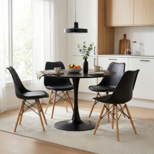 Τραπεζαρία Gaston-Balou pakoworld σετ 5τεμ pp-mdf σε μαύρη-φυσικό απόχρωση Φ100x73εκ