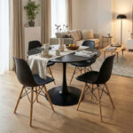 Τραπεζαρία Julita-Balou σετ 5τεμ pakoworld MDF-PP σε μαύρο-φυσικό απόχρωση Φ120x73εκ