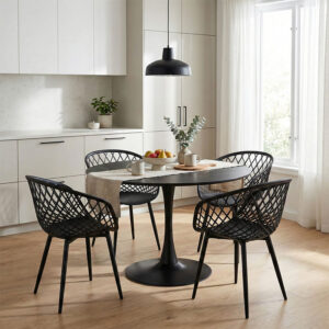 Τραπεζαρία Ezra-Balou pakoworld σετ 5τεμ pp-mdf σε μαύρη απόχρωση Φ120x73εκ