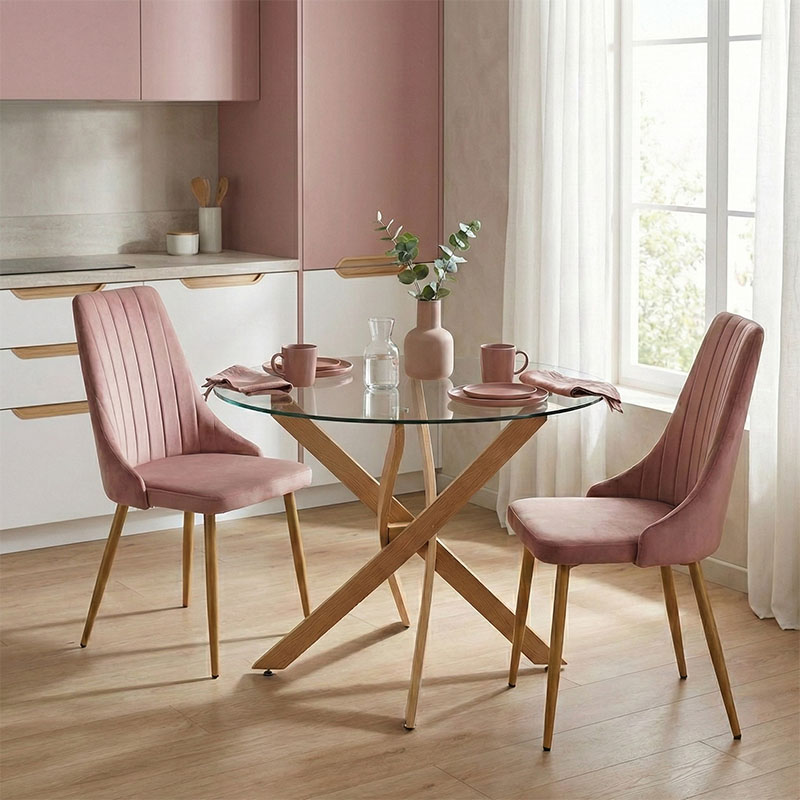 200-001576 Τραπεζαρία με Καρέκλες Azori Σάπιο μήλο και Τραπέζι Antoro Γυαλί Φ80x75εκ Σετ 3τεμ