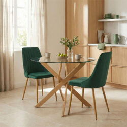 Τραπεζαρία με Καρέκλες Azori Κυπαρισσί και Τραπέζι Antoro Γυαλί Φ80x75εκ Σετ 3τεμ