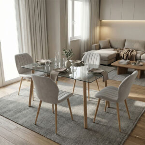 Τραπεζαρία με Καρέκλες Jelour Γκρι και Τραπέζι Titta Γυαλί 120x70x75εκ Σετ 5τεμ