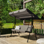 Κούνια Globo pakoworld μαύρο μέταλλο με ύφαμσα σε ανθρακί απόχρωση 170x110x153εκ - Image 2