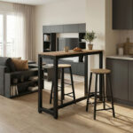 Σετ τραπέζι μπαρ Marle pakoworld 3τμχ sonoma-μαύρο πόδι 120x40x100εκ