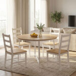 Τραπέζι Gianno pakoworld μελαμίνη σε φυσική απόχρωση και πόδι λευκό μέταλλο Φ120x76εκ - Image 2