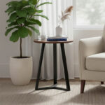 Βοηθητικό τραπέζι Trepolo pakoworld σε καρυδί απόχρωση με μαύρο μέταλλο Φ45x52εκ