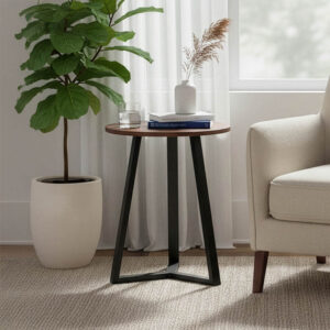 Βοηθητικό τραπέζι Trepolo pakoworld σε καρυδί απόχρωση με μαύρο μέταλλο Φ45x52εκ