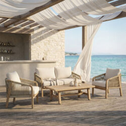 Σαλόνι κήπου Malibu pakoworld μασίφ ξύλο ακακίας-ύφασμα μπεζ