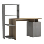 Γραφείο με βιβλιοθήκη και ντουλάπι Meza pakoworld sonoma-γκρι cement 146.3x55x128.8εκ