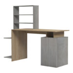 Γραφείο με βιβλιοθήκη και ντουλάπι Meza pakoworld sonoma-γκρι cement 146.3x55x128.8εκ - Image 4