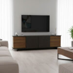 Έπιπλο τηλεόρασης Zafore pakoworld καρυδί - μαύρο μαρμάρου 180x33x50εκ