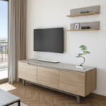 Σύνθετο σαλονιού Kasia pakoworld μπεζ μαρμάρου-sonoma 180x35x48.5εκ