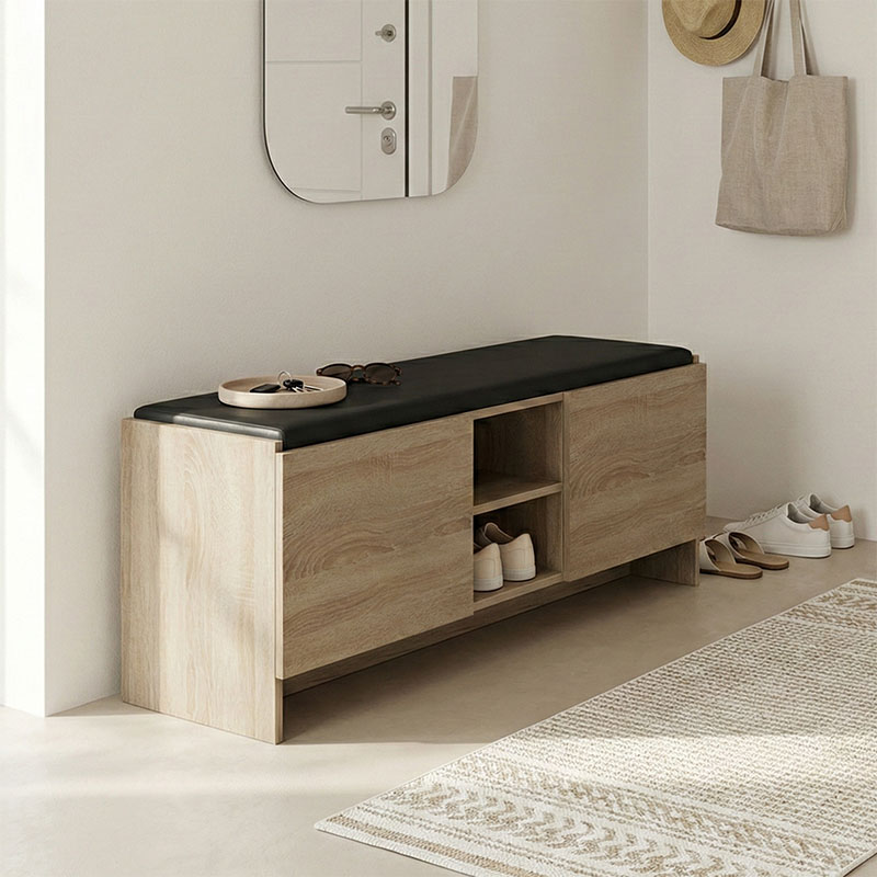 230-000164 Παπουτσοθήκη-σκαμπό Zulla pakoworld sonoma-μαύρο 110x37x43εκ