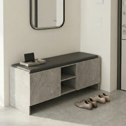 Παπουτσοθήκη-σκαμπό Zulla pakoworld γκρι μπεζ εφε μαρμαρου-μαυρο 110x37x43εκ