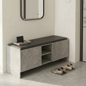 Παπουτσοθήκη-σκαμπό Zulla pakoworld γκρι μπεζ εφε μαρμαρου-μαυρο 110x37x43εκ