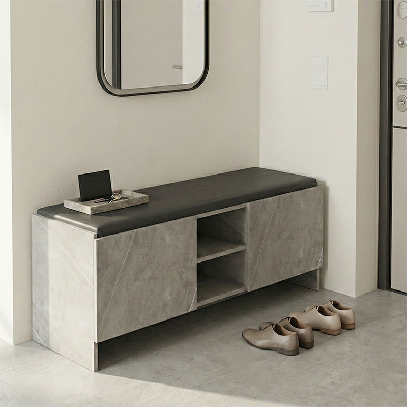 230-000165 Παπουτσοθήκη-σκαμπό Zulla pakoworld γκρι μπεζ εφε μαρμαρου-μαυρο 110x37x43εκ