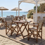 Tραπεζαρία Retto σετ 3τμχ μασίφ ξύλο οξιάς καρυδί-πανί γκρι μπεζ 60x60x71εκ