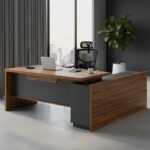 Γραφείο επαγγελματικό με αριστερή γωνία Oscar pakoworld καρυδί-ανθρακί 220x180x76εκ - Image 4